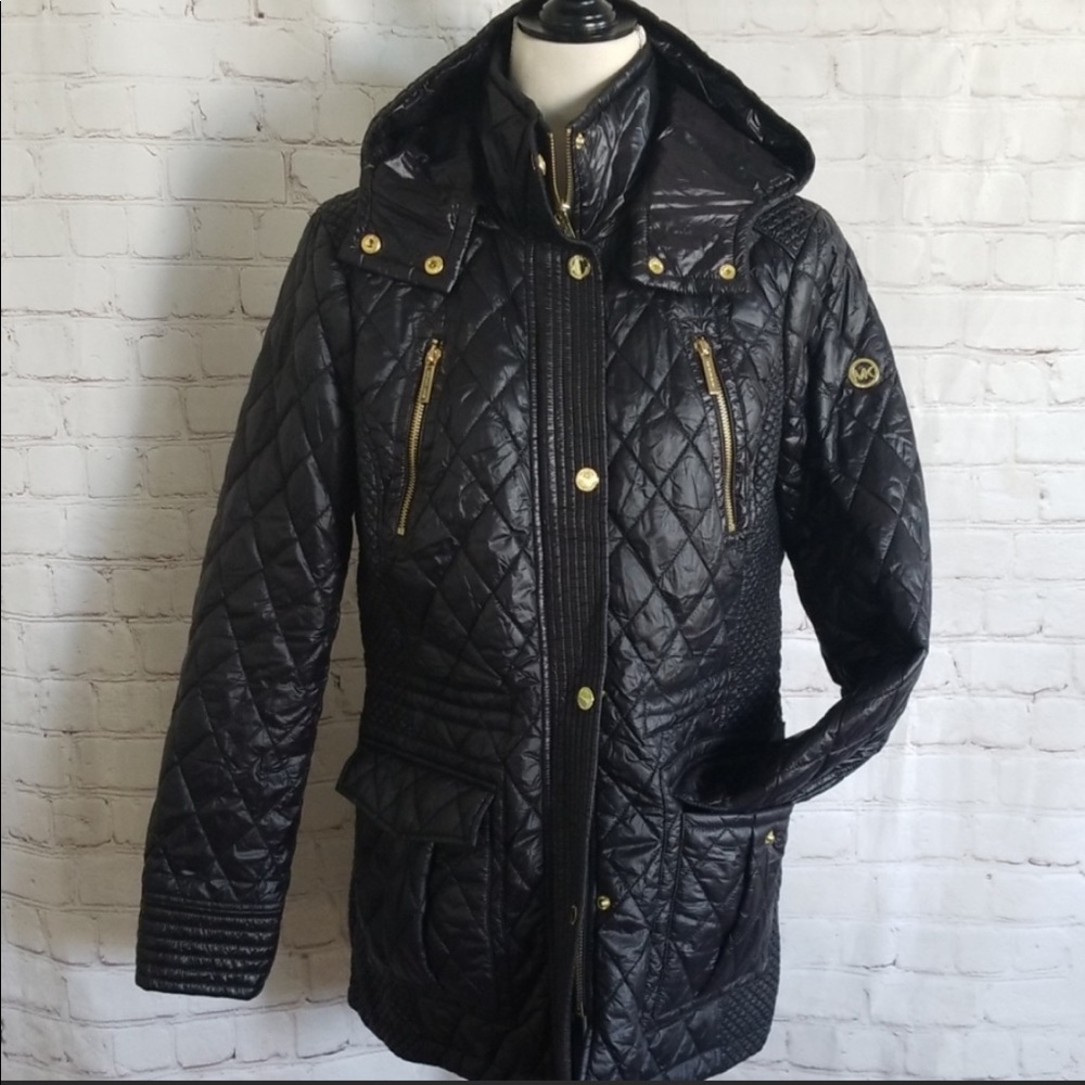 Michael Kors Black Quilted Hooded Puffer Coat